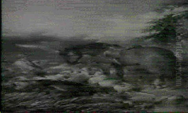 A Ghillie With Pointers And A Pony On A Moor - view 1