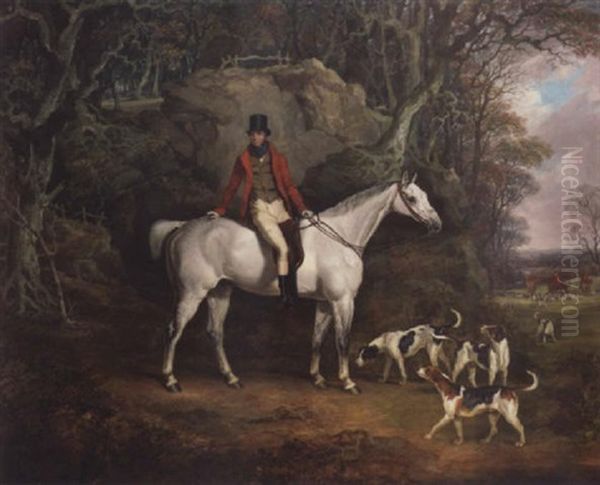 Portrait Of Rowland, Viscount Hill On His Grey Hunter, With The Shropshire Hunt In The Distance - view 1