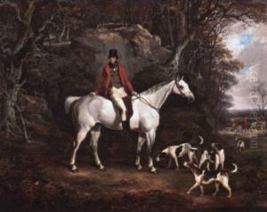 Portrait Of Rowland, Viscount Hill On His Grey Hunter With The Shropshire Hunt In The Distance by Richard Jones