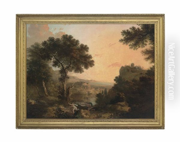 A Wooded River Landscape At Dusk With Alpheus And Arethusa In The Foreground - view 1