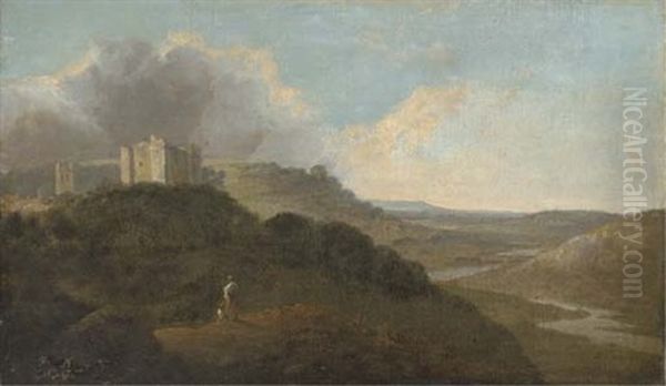 A Hilly Wooded River Landscape With Two Figures In The Foreground And A Castle (st. Briavels, On The Wye?) - view 1