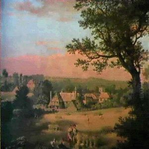 A View Of Chalfont St. Giles And Little St. Giles With      Figures And A Dog Beside Corn Stooks...