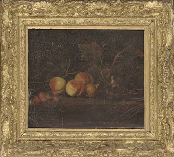 Strawberries In A Bowl And Peaches In A Basket (+ Peaches On A Ledge, With Grapes To The Side; Pair) - view 1