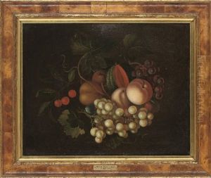 Grapes On The Vine, Plums, Peaches, A Melon And Cherries