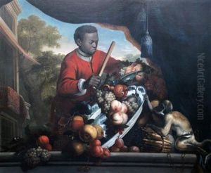 Still Life With A Black Pageboy Scolding A Monkey Overturning A Charger Of Fruit