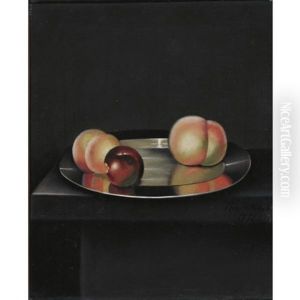 Still Life With Peaches And An Apple On A Pewter Plate