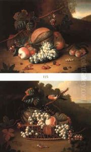 Still Lifes With Fruit In A Landscape, One With A Bullfinch