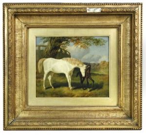 A Grey Mare And Bay Foal In A Landscape by Charles Jones