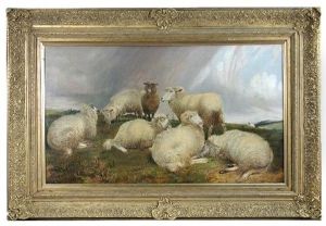 Sheep In A Coastal Landscape With A Coming Storm by Charles Jones