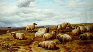 Sheep Resting In A Landscape by Charles Jones