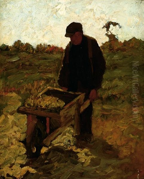 Farmer With A Wheelbarrow On The Land - view 1