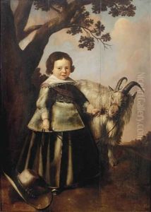 Portrait Of A Young Boy With A Goat, Standing In A Landscape by Gerrit Pietersz de Jong
