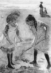 Little Girls Playing At The Beach by Johan Antonie de Jonge