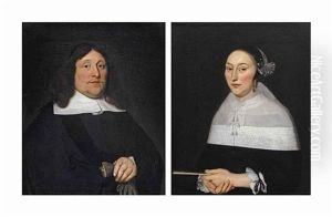 Portrait Of A Gentleman, Wearing A Black Costume With A White Collar And A Black Beret (+ Portrait Of His Wife, Wearing A Black Dress With A White Lace Collar; Pair)
