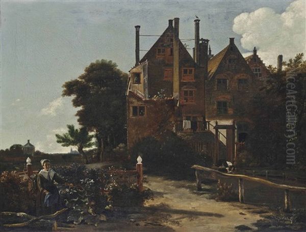 A Wooded Landscape With Washerwomen Beside A House - view 1