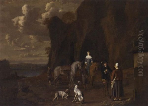 Travellers Resting On A Road With A Landscape Beyond - view 1