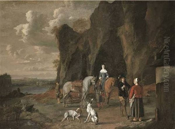 Travellers Resting On A Road With A Landscape Beyond - view 1