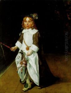 Portrait Of A Boy Wearing A Chain With A Portrait Medallion, Riding A Hobby Horse In A Tapestried Interior