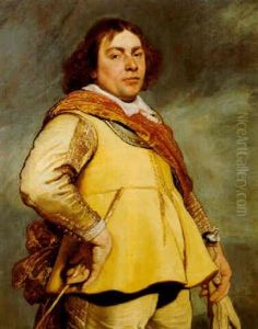 Portrait Of An Officer In A Yellow Chamoise Jacket With Orange Sash And Holding A Whip by Ludolf de Jongh