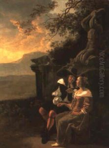 A Romantic Couple Seated In A Landscape A Romantic Couple Seated In A Landscape