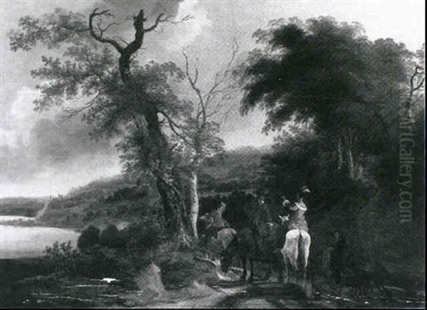 Bewaldete Flusslandschaft Mit Einer Jagdgesellschaft - view 1