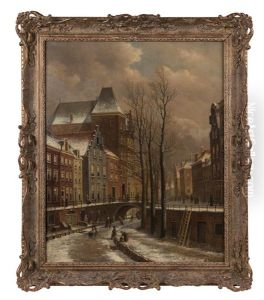 Figure Skating Outside The Oudaen On The Oudegracht In Winter