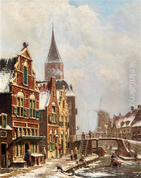 Figuren Bij Het 'veerhuis' Aan Een Bevroren Gracht - view 1