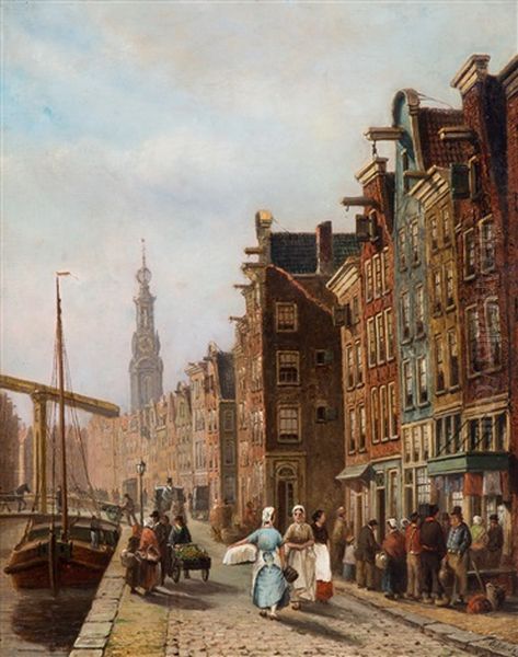 Amsterdamse Gracht Met Vele Figuren - view 1