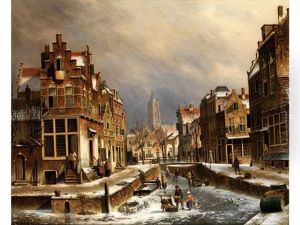 Blick Auf Eine Flamische Stadt Im Winter