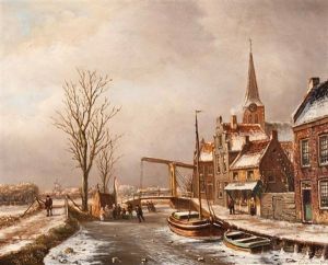 Summer: Activity At The Farm (+ Winter: Skaters And A Refreshments Stall By A Drawbridge; 2 Works) by Oene Romkes De Jongh