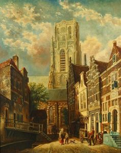 Stadsgezicht Met Kerk Stadsgezicht Met Kerk