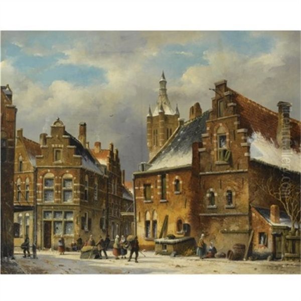 Figures In The Street Of A Wintry Dutch Town - view 1
