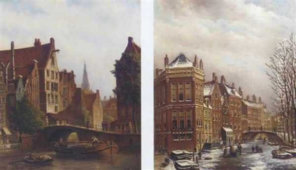 A Dutch Canal Scene In Summer - view 1
