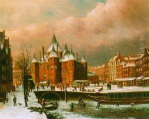 A View Of The Nieuwmarket Met De Waag, Amsterdam by Oene Romkes De Jongh