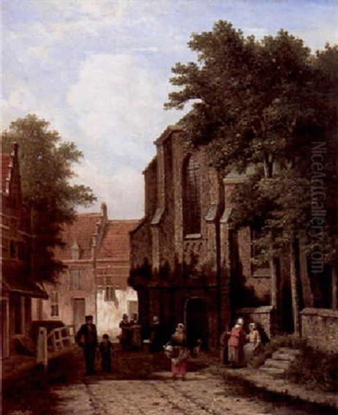 Figures In A Dutch Street Before A Church - view 1