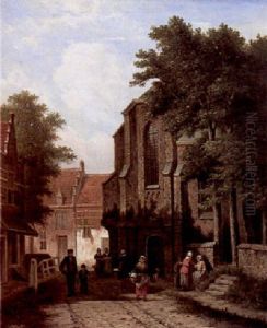 Figures In A Dutch Street Before A Church