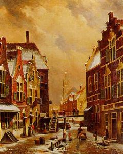 A Winterscene In A Dutch Town by Oene Romkes De Jongh