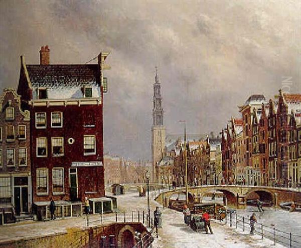 The Prinsengracht, Amsterdam, In Winter With The Westerkerk Beyond - view 1