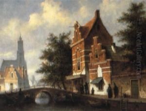 Morgendliche Grachtenansicht An Einem Sommertag In Holland by Oene Romkes De Jongh