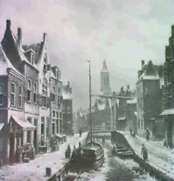Figures In A Dutch Winter Townscape. - view 1