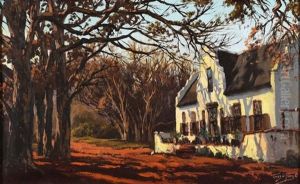 Cape Dutch Farmhouse And Trees by Tinus de Jongh