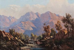 River In A Mountainous Landscape by Tinus de Jongh