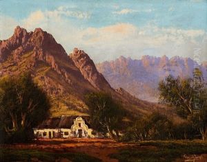 Cape Cottage In A Mountainous Landscape by Tinus de Jongh