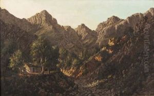 A Cottage Within Mountainous Scene by Tinus de Jongh