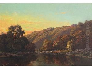 Reflections On A River At Sunset by Tinus de Jongh