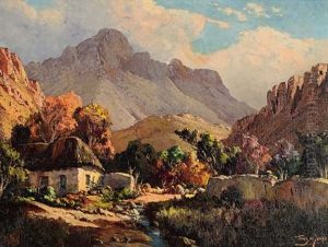 Farmhouse Between The Mountains, Cape Province by Tinus de Jongh