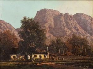 Cottage Within A Mountainous Landscape by Tinus de Jongh