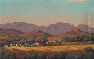 South African Landscape With White Buildings by Tinus de Jongh