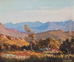Tall Tree In A Mountainous Landscape by Tinus de Jongh