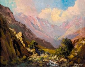 A View Of Mountains In The Late Afternoon Sunlight by Tinus de Jongh